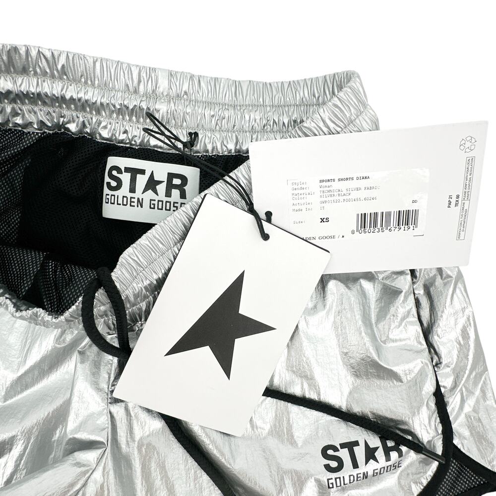 GOLDEN GOOSE Sports Diana Metallic Shorts in Silver/Black XS - Picture 14 of 14